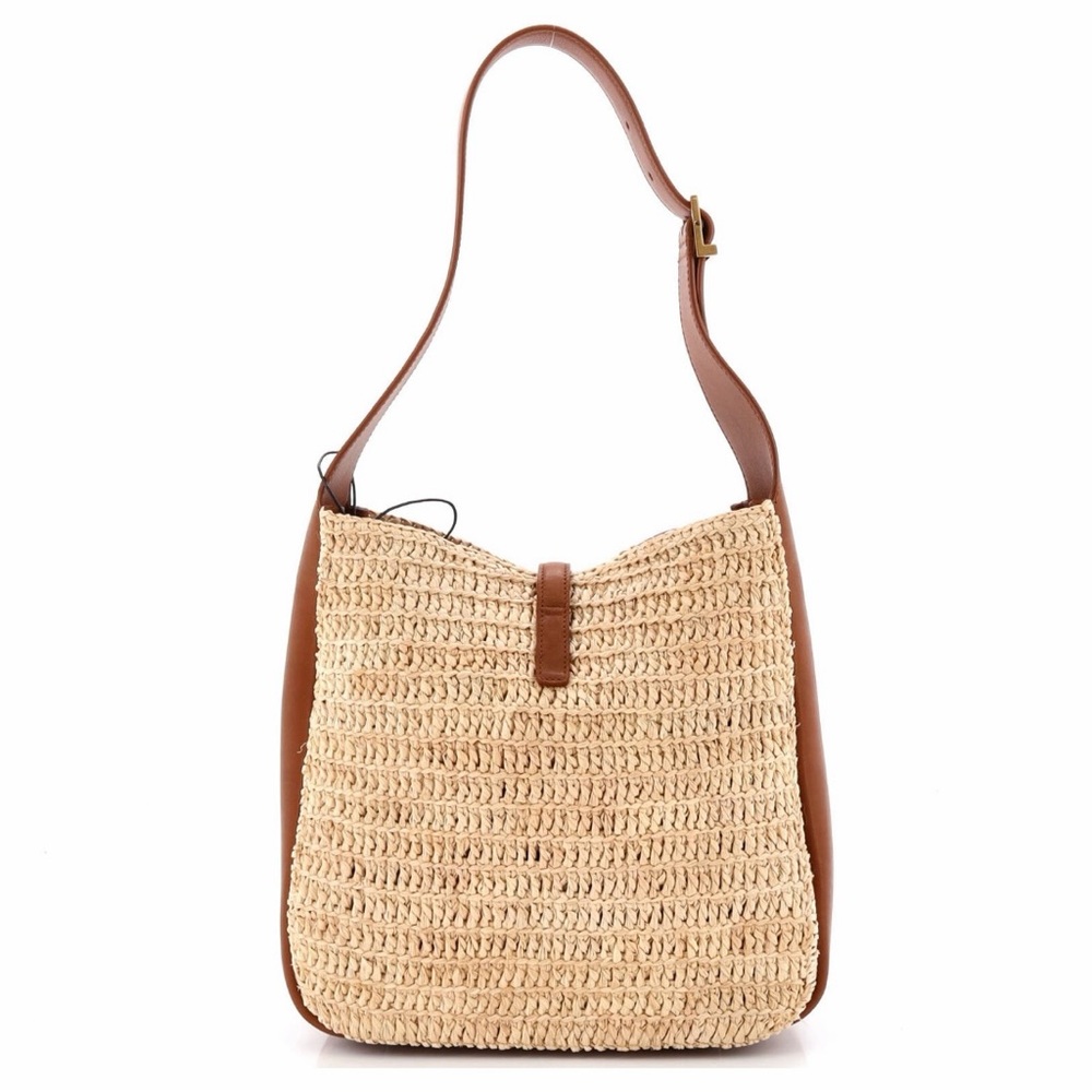 YSL Saint Laurent Le 5 a 7 Supple Small Hobo Raffia and Leather Shoulder Handbag - Picture 6 of 12